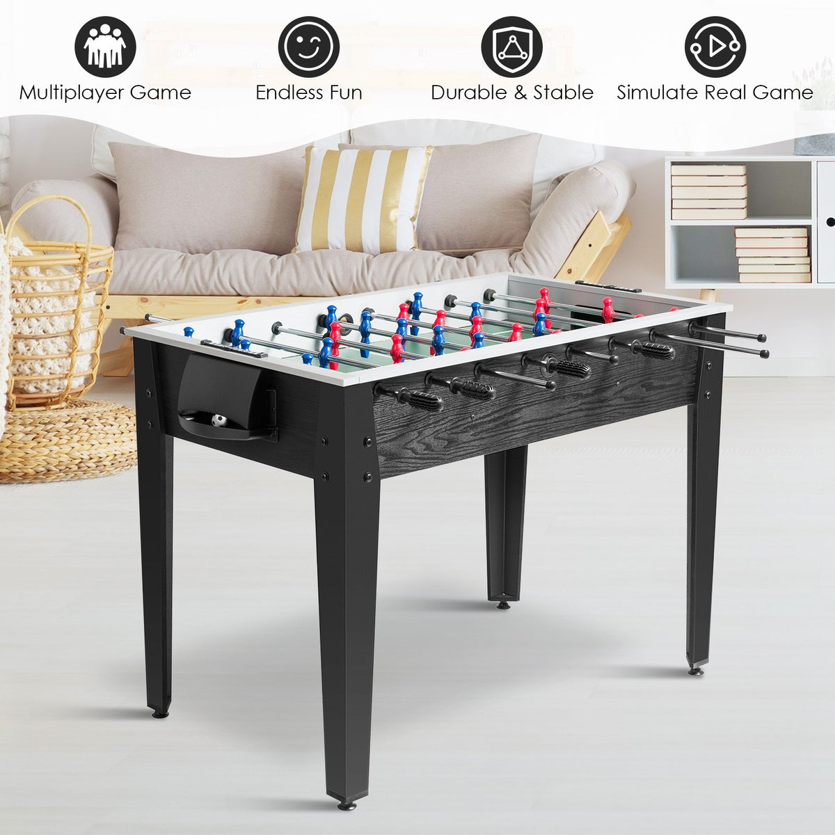 48 Inch Competition Sized Home Recreation Wooden Foosball Table-Black view 6