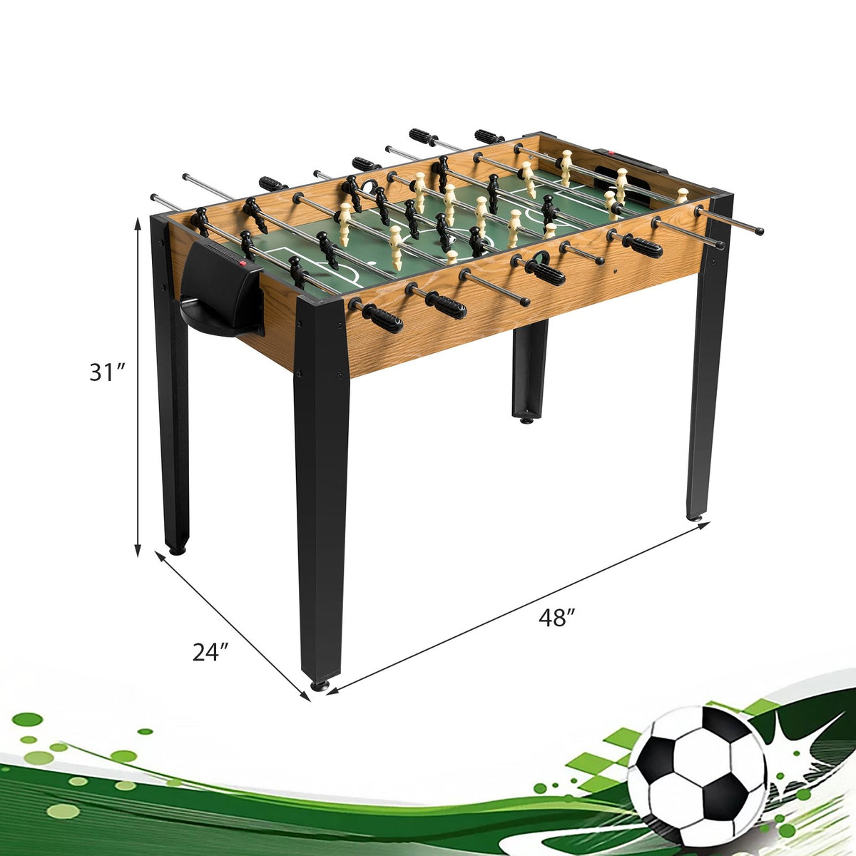 48 Inch Competition Sized Home Recreation Wooden Foosball Table-Brown view 4