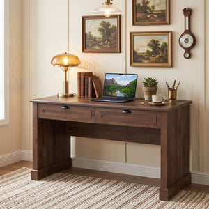 48 inches Farmhouse Executive Desk with 2 Drawers for Studying and Writing-Brown view 3