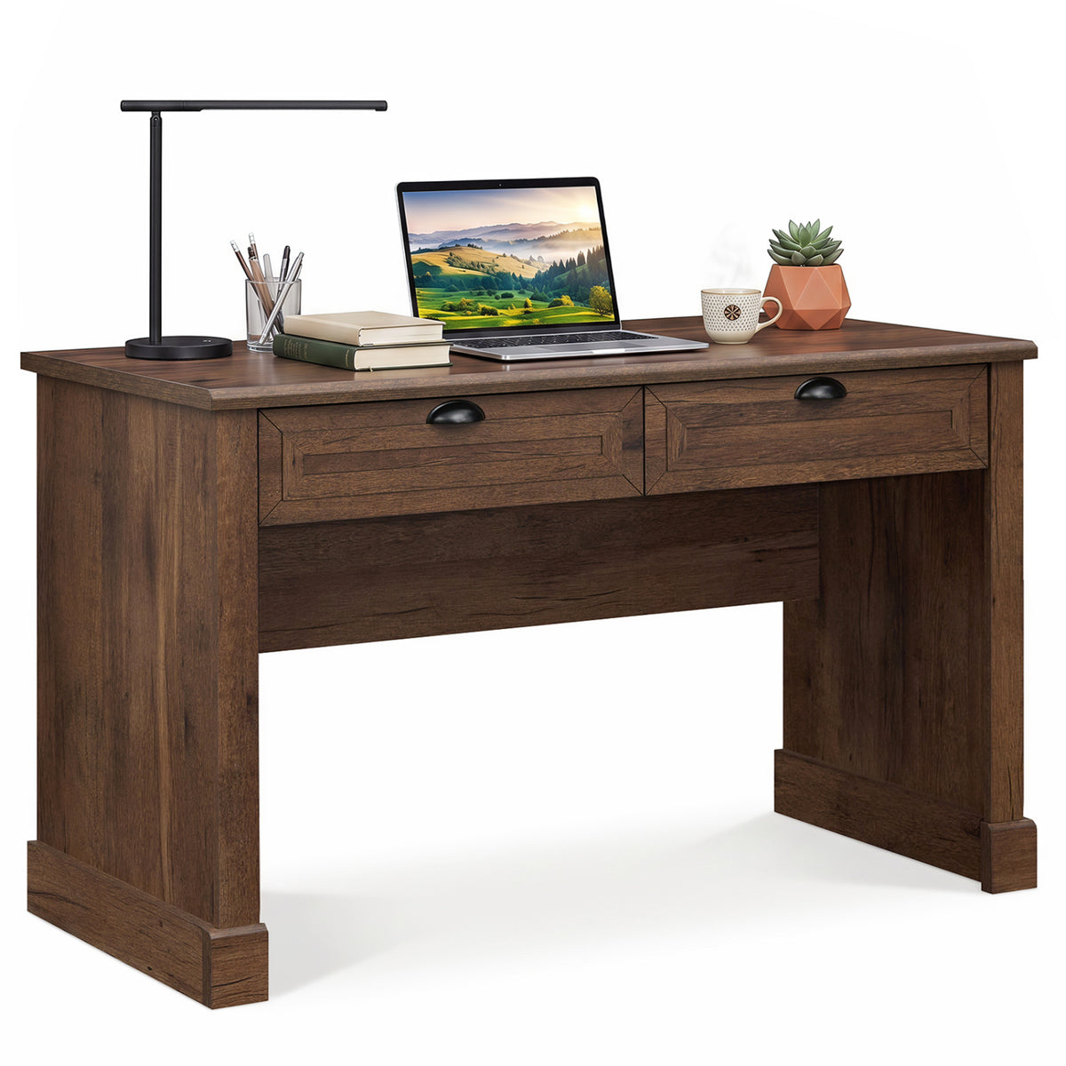 48 inches Farmhouse Executive Desk with 2 Drawers for Studying and Writing-Brown view 4