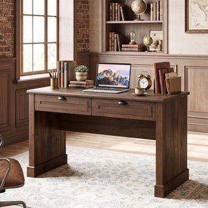 48 inches Farmhouse Executive Desk with 2 Drawers for Studying and Writing-Brown view 6