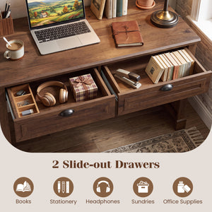 48 inches Farmhouse Executive Desk with 2 Drawers for Studying and Writing-Brown view 9