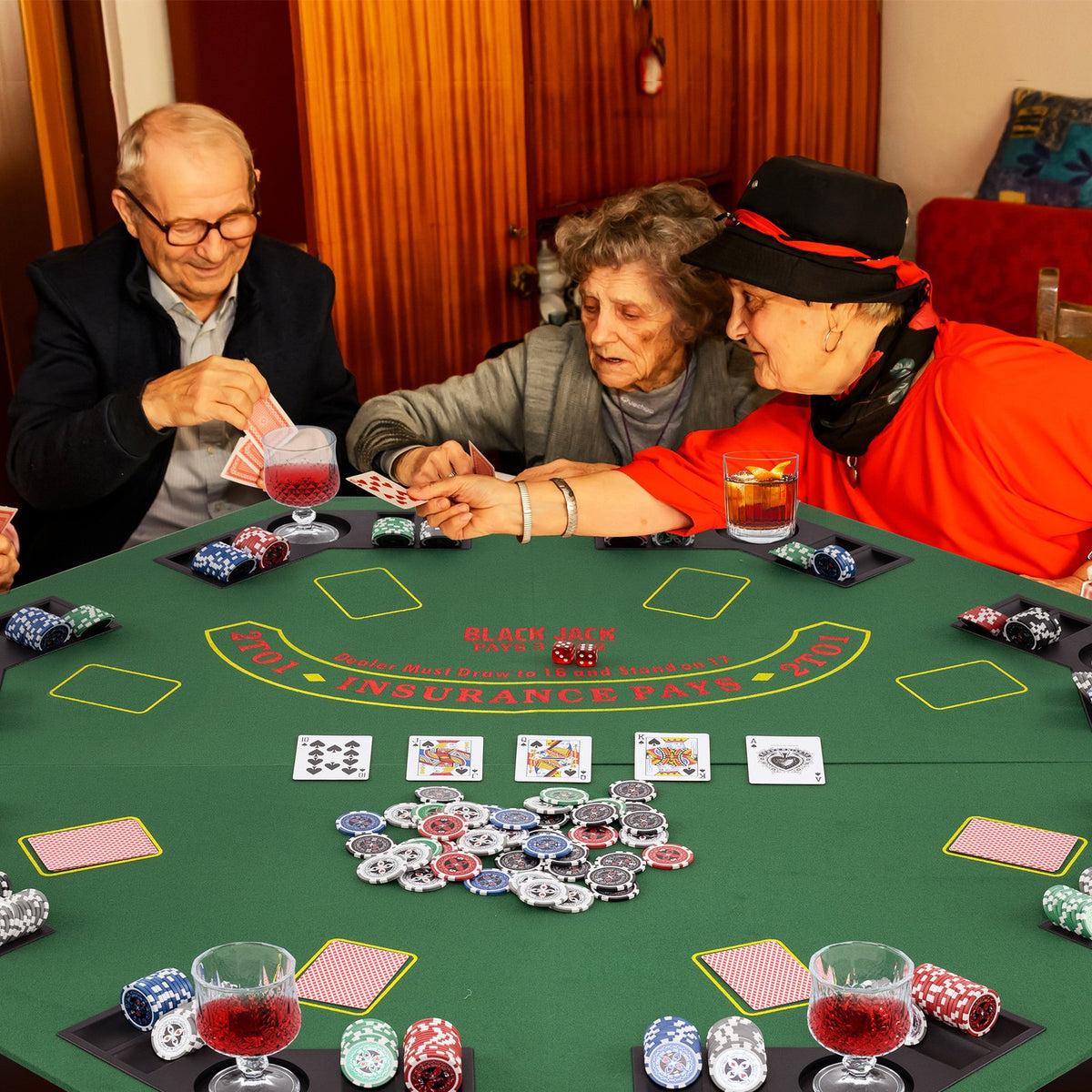 48 Inch 8-Player Foldable Poker Table Top with Carrying Bag and Cup Holders-Green view 2
