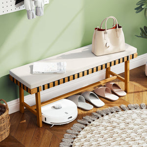 48 inch Acacia Wood Outdoor Bench with Thick Padded Seat Cushion view 2