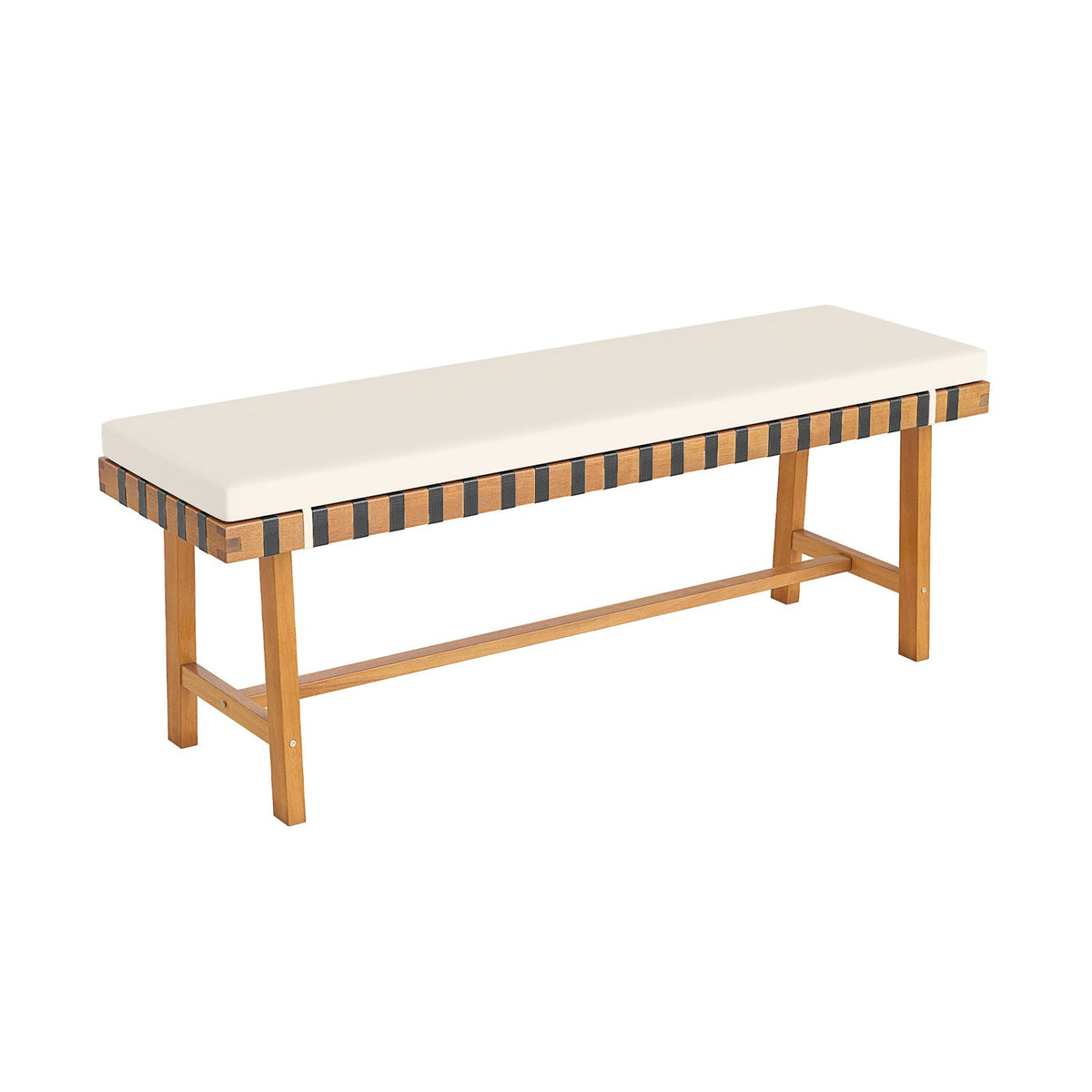 48 inch Acacia Wood Outdoor Bench with Thick Padded Seat Cushion view 4