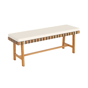 48 inch Acacia Wood Outdoor Bench with Thick Padded Seat Cushion view 4