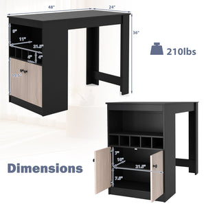 48 Inch Bar Table with Storage Cabinet and Wine Rack-Black view 5