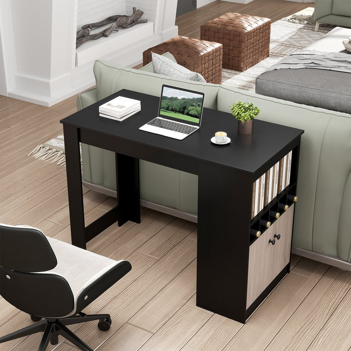 48 Inch Bar Table with Storage Cabinet and Wine Rack-Black view 6