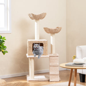 48 Inch Cattail Cat Tower with Sisal Scratching Posts Perch and Condo-Beige view 2