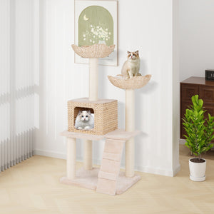 48 Inch Cattail Cat Tower with Sisal Scratching Posts Perch and Condo-Beige view 3
