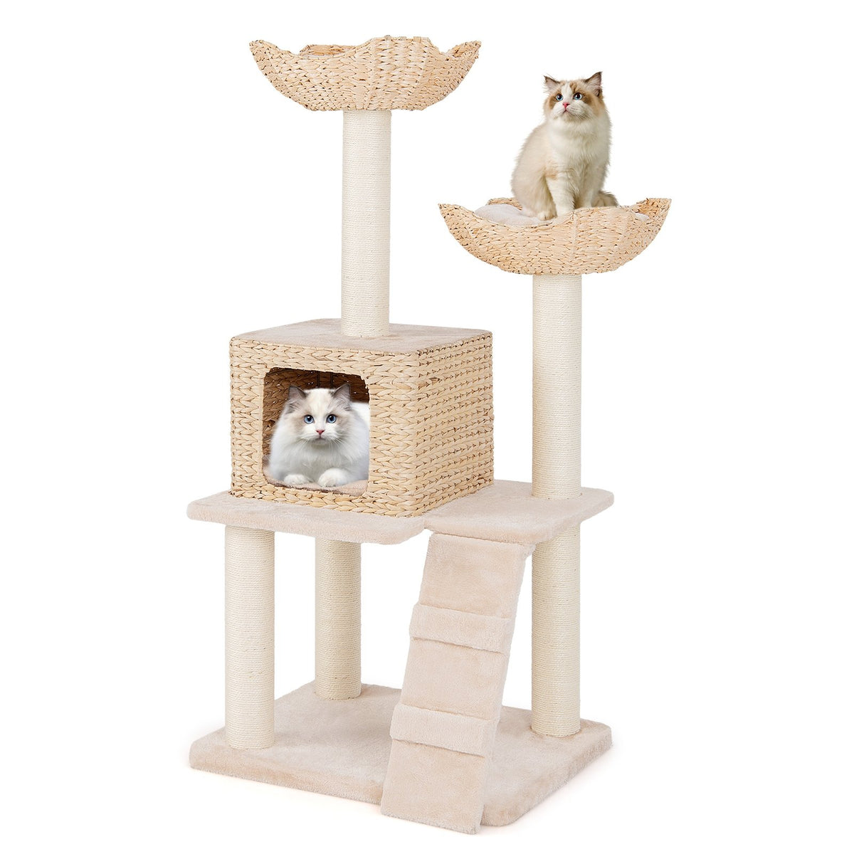 48 Inch Cattail Cat Tower with Sisal Scratching Posts Perch and Condo-Beige view 4