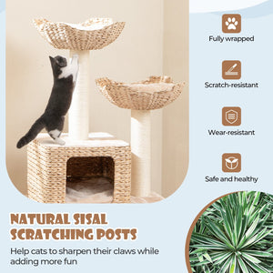 48 Inch Cattail Cat Tower with Sisal Scratching Posts Perch and Condo-Beige view 7