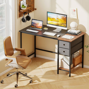 48 Inch Computer Desk with 2 Fabric Drawers Industrial Home Office Desk-Black view 2