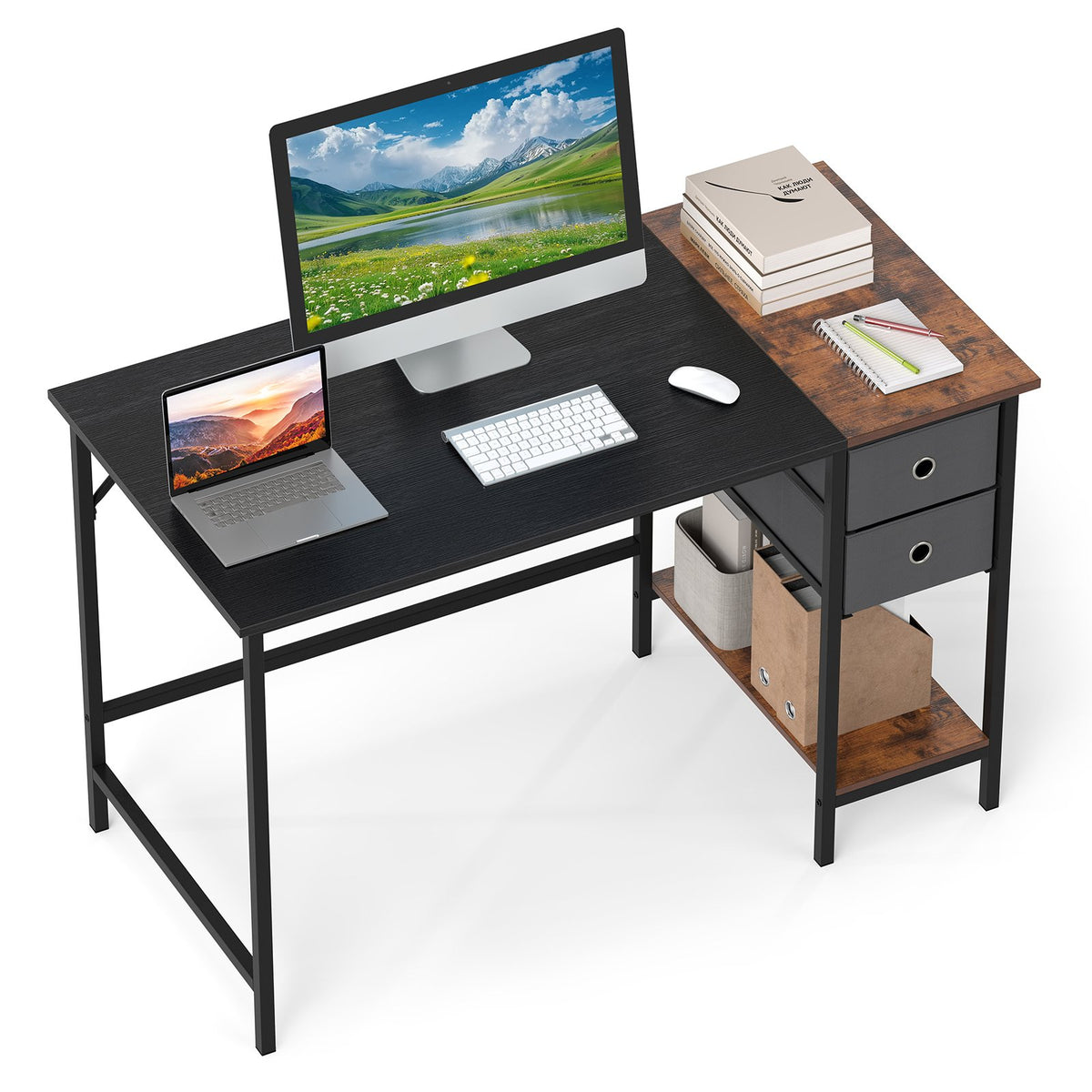 48 Inch Computer Desk with 2 Fabric Drawers Industrial Home Office Desk-Black view 4