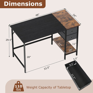48 Inch Computer Desk with 2 Fabric Drawers Industrial Home Office Desk-Black view 5