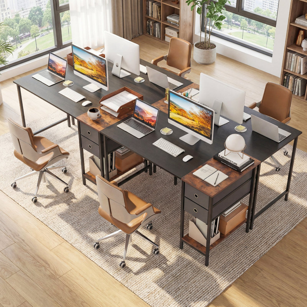 48 Inch Computer Desk with 2 Fabric Drawers Industrial Home Office Desk-Black view 6