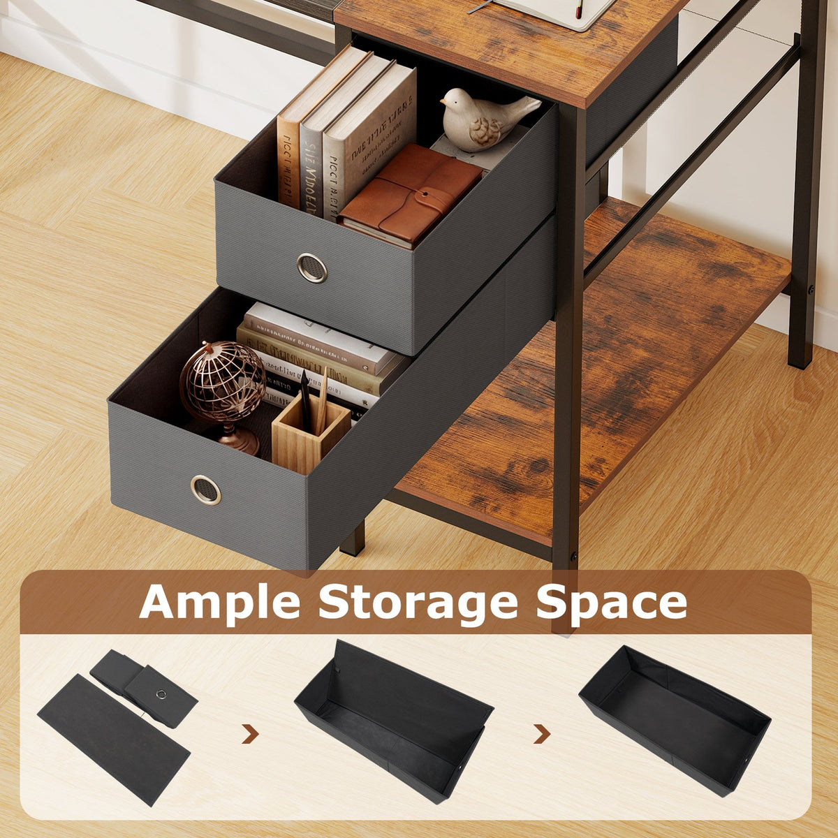 48 Inch Computer Desk with 2 Fabric Drawers Industrial Home Office Desk-Black view 8