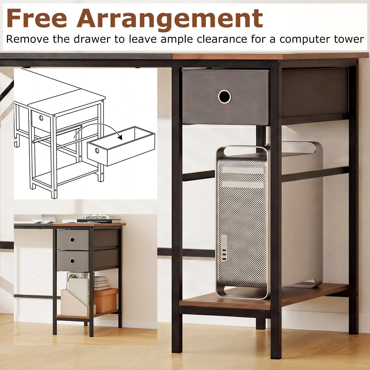 48 Inch Computer Desk with 2 Fabric Drawers Industrial Home Office Desk-Black view 9