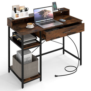 48 Inch Computer Desk with Monitor Stand Drawer and Shelves-Rustic Brown
