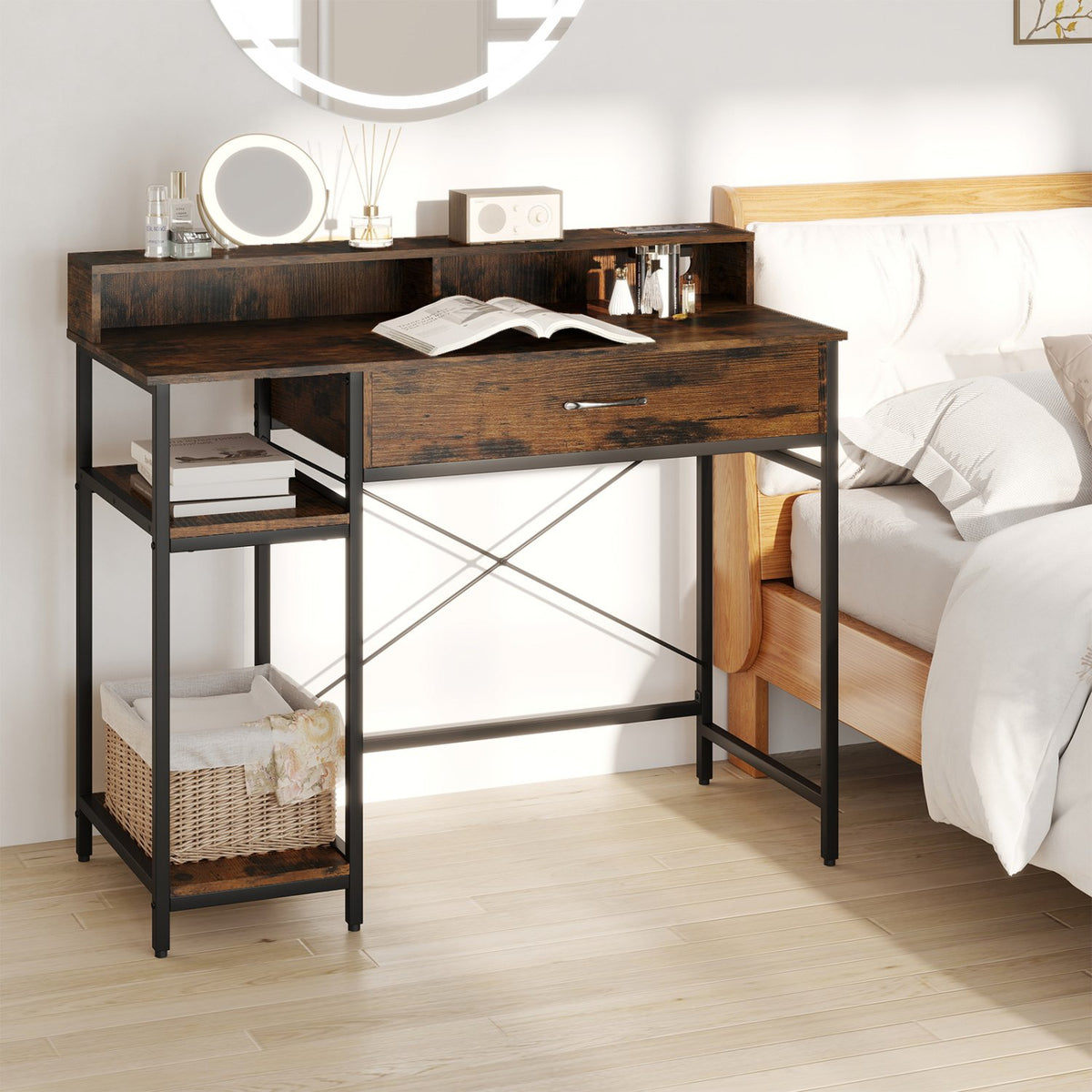 48 Inch Computer Desk with Monitor Stand Drawer and Shelves-Rustic Brown view 2