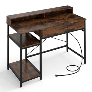 48 Inch Computer Desk with Monitor Stand Drawer and Shelves-Rustic Brown view 4