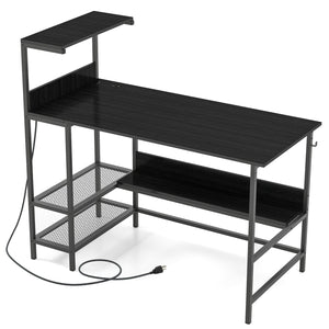 48 Inch Computer Desk with Power Outlets and Storage Shelves-Black