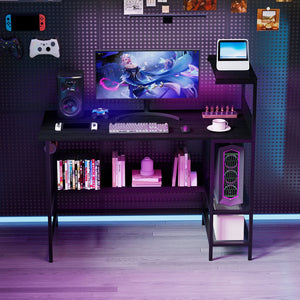 48 Inch Computer Desk with Power Outlets and Storage Shelves-Black view 6