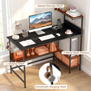 48 Inch Computer Desk with Power Outlets and Storage Shelves-Black view 7