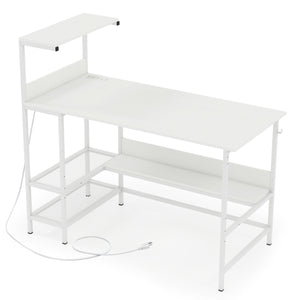 48 Inch Computer Desk with Power Outlets and Storage Shelves-White