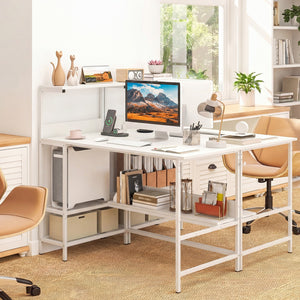 48 Inch Computer Desk with Power Outlets and Storage Shelves-White view 3