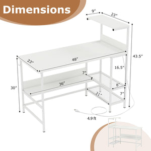 48 Inch Computer Desk with Power Outlets and Storage Shelves-White view 5