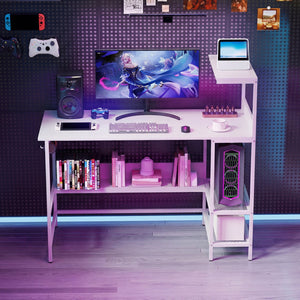 48 Inch Computer Desk with Power Outlets and Storage Shelves-White view 7