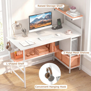 48 Inch Computer Desk with Power Outlets and Storage Shelves-White view 8