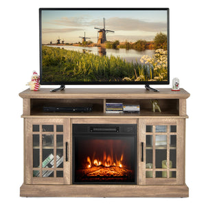 48 Inch Electric Fireplace TV Stand with Cabinets for TVs Up to 55 Inch-Natural view 4