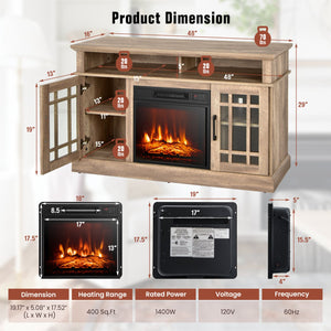 48 Inch Electric Fireplace TV Stand with Cabinets for TVs Up to 55 Inch-Natural view 5