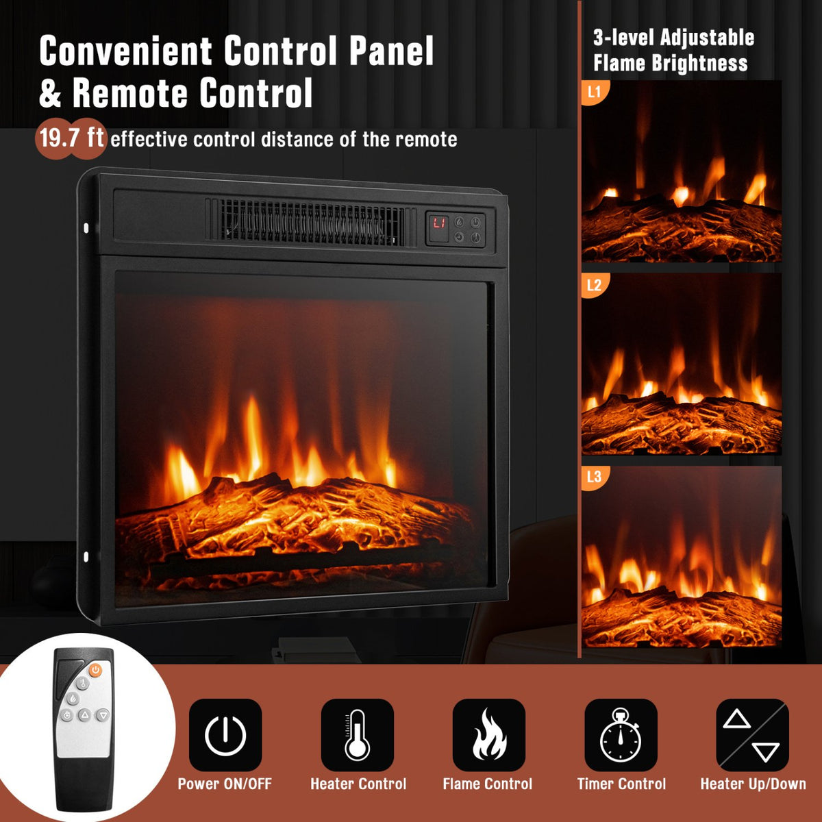 48 Inch Electric Fireplace TV Stand with Cabinets for TVs Up to 55 Inch-Natural view 7