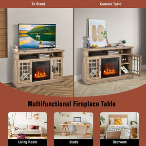 48 Inch Electric Fireplace TV Stand with Cabinets for TVs Up to 55 Inch-Natural view 9