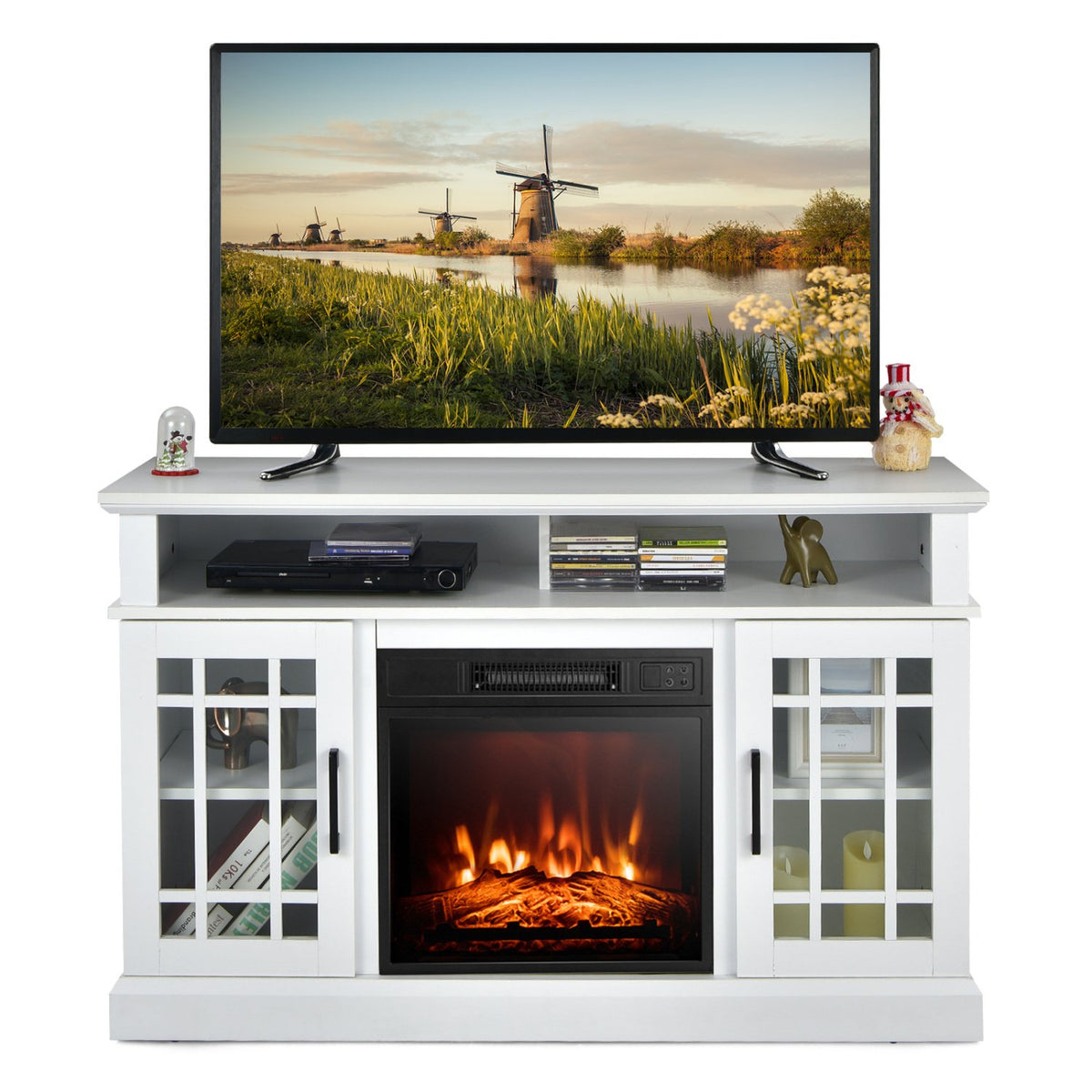 48 Inch Electric Fireplace TV Stand with Cabinets for TVs Up to 50 Inch-White view 4