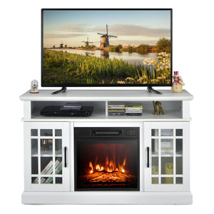 48 Inch Electric Fireplace TV Stand with Cabinets for TVs Up to 50 Inch-White view 4