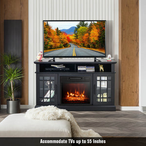48 Inch Electric Fireplace TV Stand with Cabinets for TVs Up to 55 Inch-Black view 2