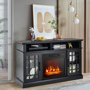 48 Inch Electric Fireplace TV Stand with Cabinets for TVs Up to 55 Inch-Black view 3
