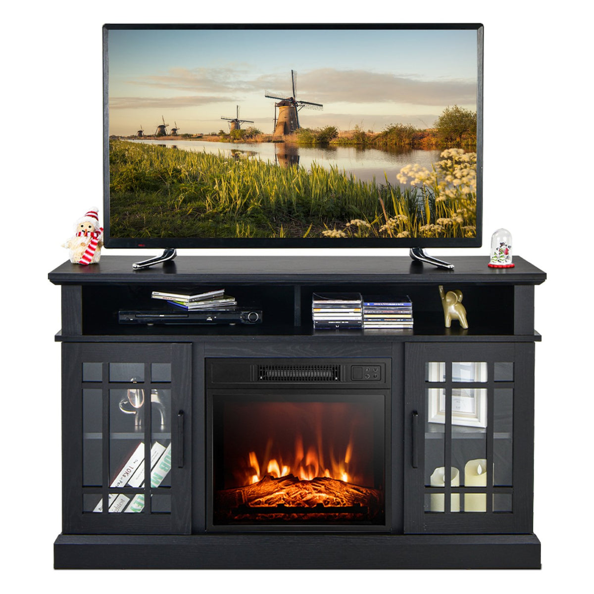 48 Inch Electric Fireplace TV Stand with Cabinets for TVs Up to 55 Inch-Black view 4