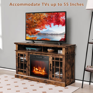48 Inch Electric Fireplace TV Stand with Cabinets for TVs Up to 55 Inch-Brown view 2