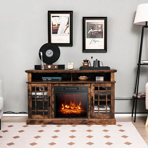 48 Inch Electric Fireplace TV Stand with Cabinets for TVs Up to 55 Inch-Brown view 3