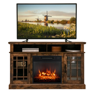 48 Inch Electric Fireplace TV Stand with Cabinets for TVs Up to 55 Inch-Brown view 4