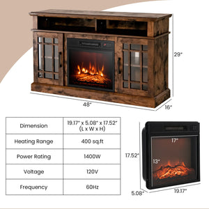 48 Inch Electric Fireplace TV Stand with Cabinets for TVs Up to 55 Inch-Brown view 5