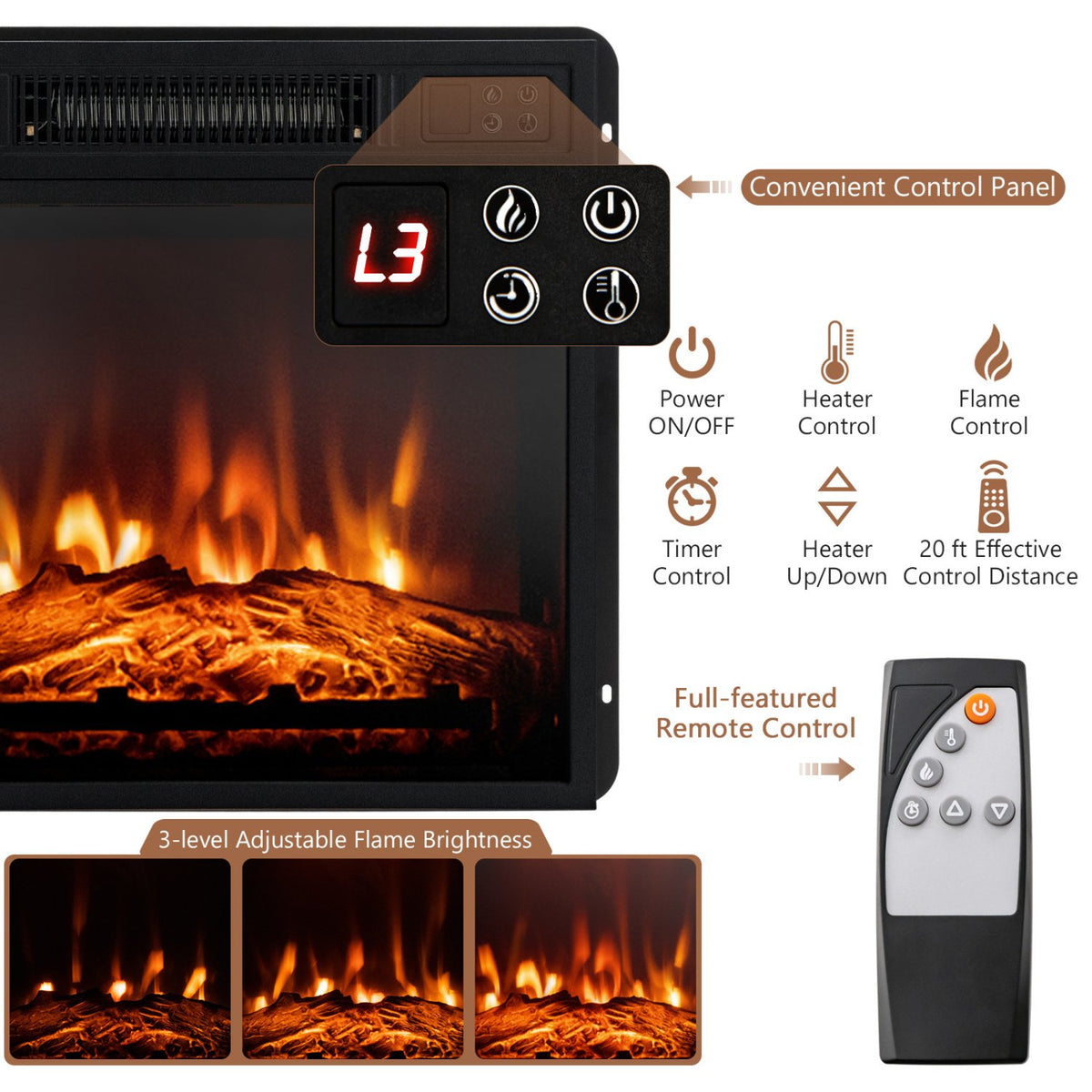 48 Inch Electric Fireplace TV Stand with Cabinets for TVs Up to 55 Inch-Brown view 7