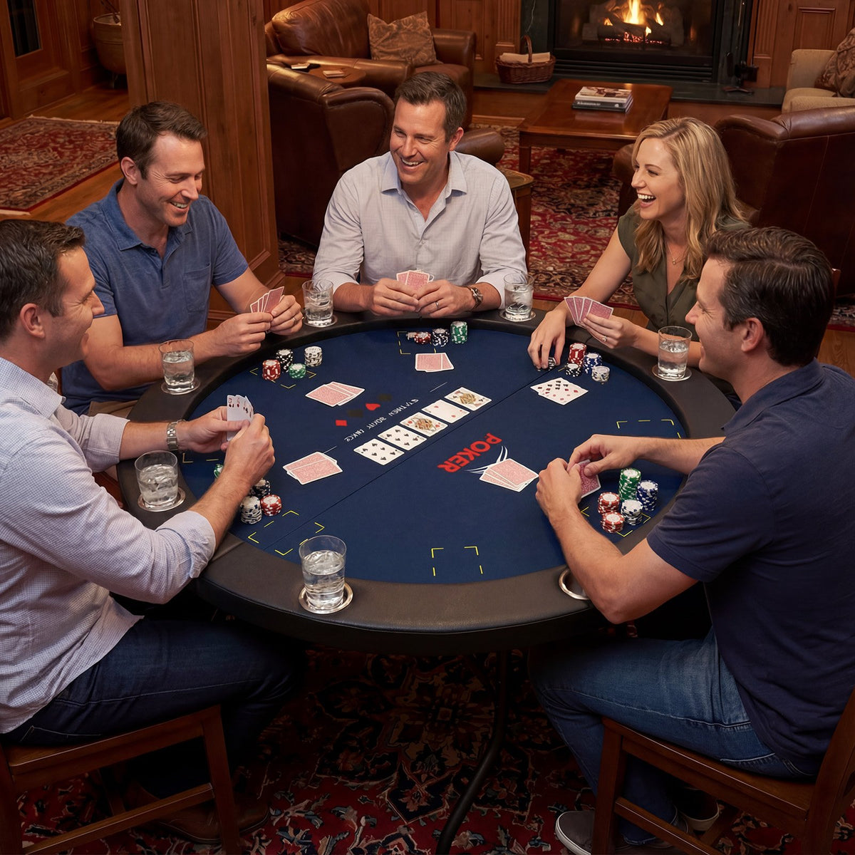 48 Inch Foldable Poker Table with 8 Cup Holders and Padded Edges-Blue view 3