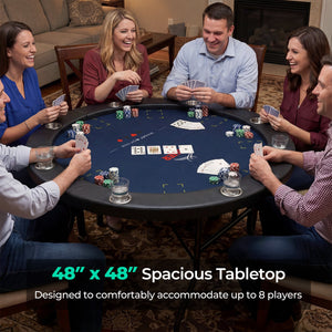48 Inch Foldable Poker Table with 8 Cup Holders and Padded Edges-Blue view 6