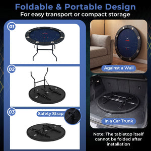 48 Inch Foldable Poker Table with 8 Cup Holders and Padded Edges-Blue view 7